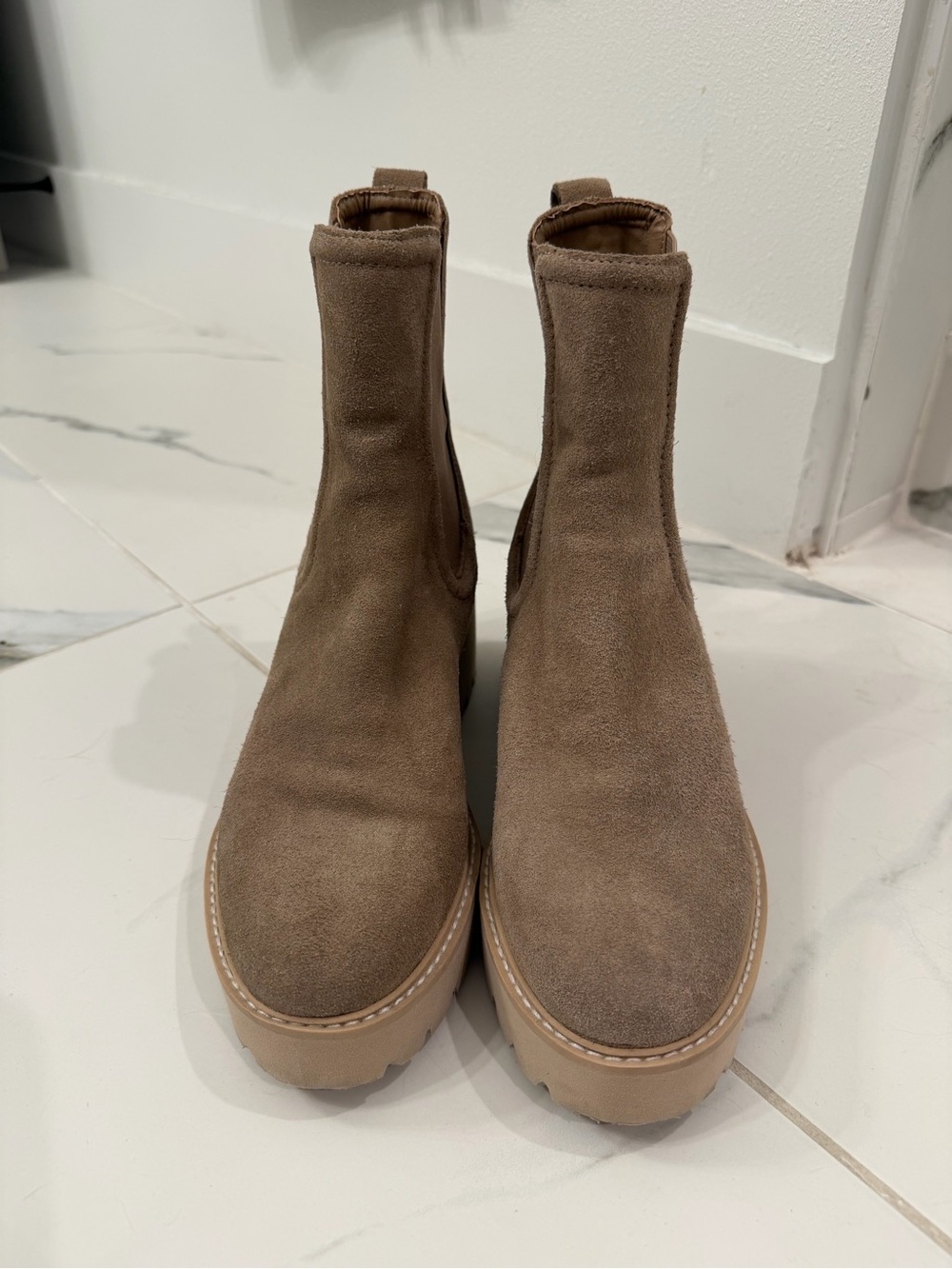 Dolce Vita Beige Suede Chelsea Ankle Boots - Picture 2 of 8